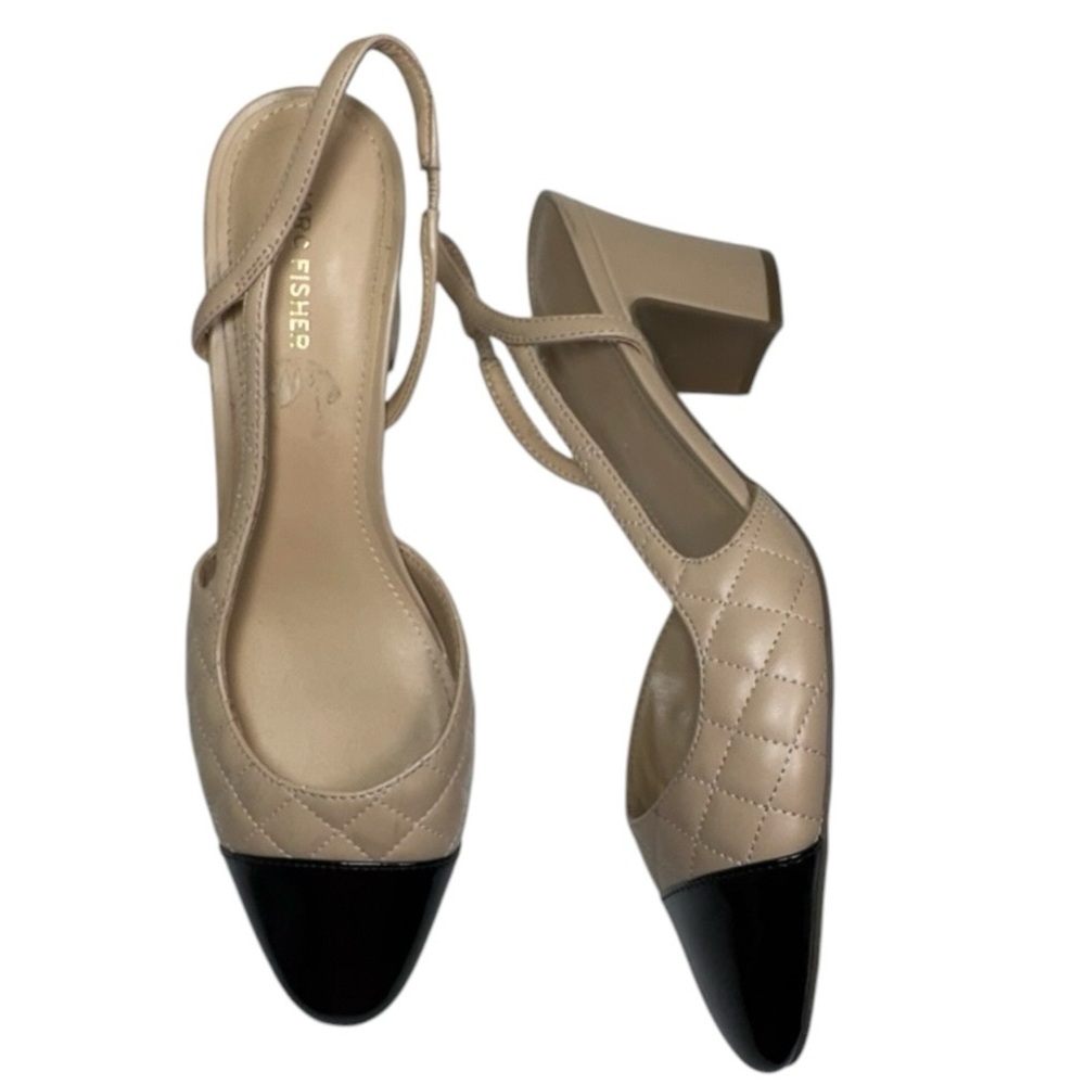 Marc Fisher Laniya Beige Faux Quilted Leather Cap Toe Sling Back Pumps Size 10